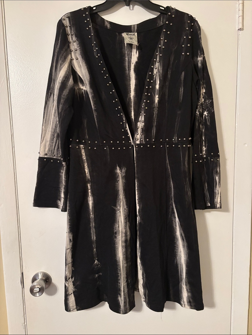 Vocal Black & White Studded Tie-Dye Longline Cardigan